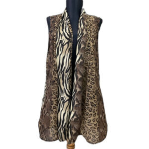Susan Graver Multi Animal Print Open Front Kimono Cardigan women’s M sleeveless